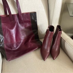 Raspberry/Brown panel leather bag